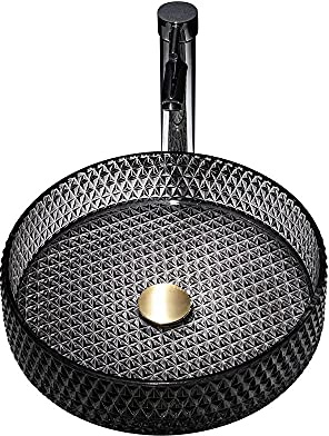 Weibath 15 Vessel Sink Black Glass Vessel Sinks for Bathrooms Diamond Shaped Crystal Glass Bathroom Wash Sink