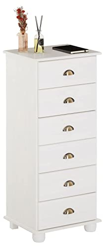 IDIMEX Schubladenkommode Colmar, Kommode mit 6 Schubladen mit Muschelgriffen aus massiver Kiefer in weiß