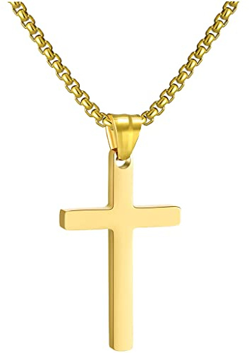 RWQIAN Kreuzkette Herren Kreuz kette Silber Gold Schwarz,Edelstahl Männer Anhänger Kreuz Halskette Schmuck für Damen 16-24