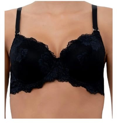 LORMAR 1 Pezzo Reggiseno Donna Favoloso Balconcino in Pizzo con Ferretto - Coppa C, Nero 3