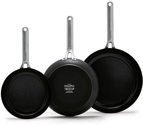 GreenPan Omega Bratpfannen-Set, harteloxiert, antihaftbeschichtet, 3-teilig, Infinite8, PFAS-frei, schwarz