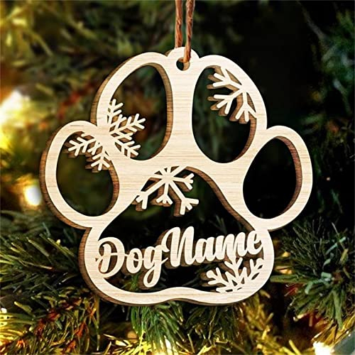 gue Personalisierter Weihnachtsbaum-Anhänger, hängende Ornamente, Hunde-Weihnachtsschmuck, Pfotenabdruck, individuelles Holz-Set zum Aufhängen (P9, 1 Stück)