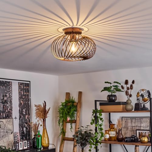 HOFSTEIN Deckenleuchte Oravi, Deckenlampe aus Metall in Kupfer/Schwarz, Leuchte im Industrial/Retro/Vintage-Design, Lichteffekt durch Gitter-Optik, Ø 30 cm, E27, Wohnzimmer, Esszimmer, Schlafzimmer