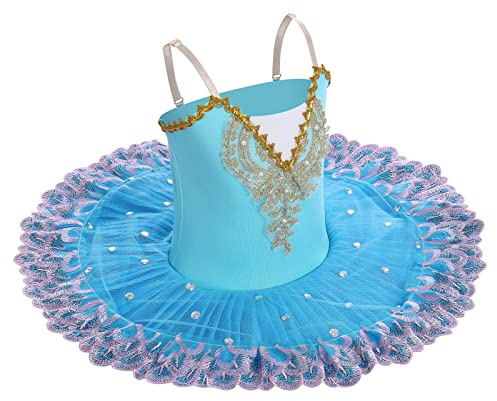 Ballettkleidung Mädchen 4-14-Jahre für Tanz: Tüll Ballettkleid mit verstellbarem Träger und Applikationen - Kinder Tanzkleid für Balett Eiskunstlauf Rollkunstlauf