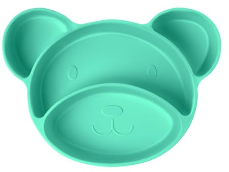 Vicloon Baby Teller, Baby Tischset, Silikon Babygeschirr Rutschfest mit Saugnäpfen, BPA-Freie, Kann in der Spülmaschine und Mikrowellem, Kinderteller für Kleinkinder und Kinder-Verde Bär