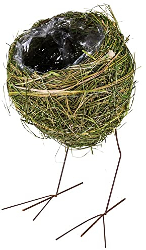 matches21 Übertopf Ei mit Hühnerfüßen Blumentopf Pflanzkübel Blumenübertopf Ostern Heu grün braun 1 STK Ø 14x23 cm