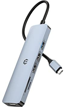 HOPDAY Hub USB C, Station d'accueil USB C, 6-en-1 USB C Dongle Dual Monitor avec 4K-HDMI, Ports USB 3.0/2.0, Lecteur de Cartes SD/TF, Compatible avec MacBook Pro/Air, Surface Pro, iPad Pro