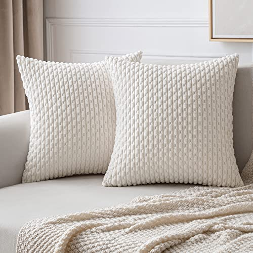 MIULEE Weihnachten Kordsamt Kissenbezug Kissenbezüge Dekorative Kissenhülle Moderne Sofakissen Kissen Dekokissen Couchkissen Zierkissen Weicher für Sofa Wohnzimmer Schlafzimmer 2er Set 45x45 cm Weiß
