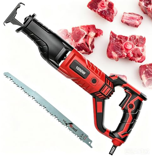 VFDZ 1050W Scie à Os de Boucher Electrique Commerciale (Rouge, 1050W) | Scie à Os de Viande, Scie Sabre Boucher avec 240mm Lames de Scie Remplaçables pour le Supermarché, Restaurant
