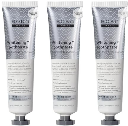 Boka Fluoride Free Toothpaste, Nano Hydroxyapatite Toothpaste, Appropriate for Sensitive Teeth, for Adult, Kids Oral Care - Whitening* Refresh Mint, 4 Fl Oz 3Pk US Manufactured