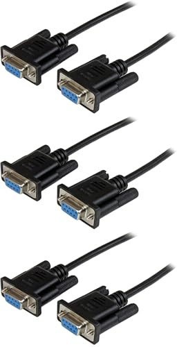 StarTech.com 2m Black DB9 RS232 Serial Null Modem Cable F/F - DB9 Female to Female - 9 pin RS232 Null Modem Cable - 2 meter, Black (SCNM9FF2MBK) (Pack of 3)