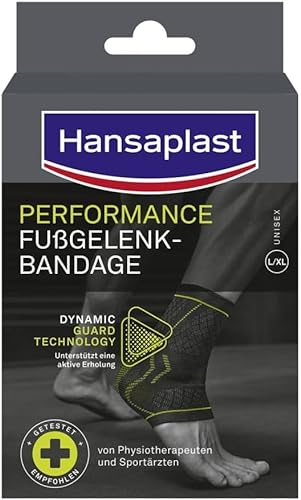Hansaplast Performance Fußgelenk-Bandage, Sprunggelenkbandage stabilisiert & entlastet das Gelenk, Knöchelbandage für rechtes & linkes Fußgelenk unterstützt die aktive Erholung, Größe L/XL