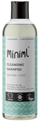 Miniml Natural Cleansing Hair Shampoo 500ml- Tea Tree & Mint, Purifying Formula, Normal to Oily Hair, Suitable for Sensitive Scalp & Skin, Sulphate & Paraben Free, Vegan & Cruelty Free