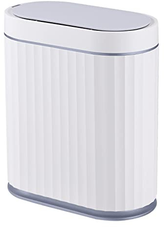 ELPHECO Bathroom Trash can Motion Sensor, AutomaticGarbage can, Slim Plastic Smart Trash Bin with Lid, Commercial Intelligent Wastebaskets for Bedroom, Bathroom, Office, White Grey