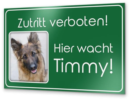 Vorsicht Hund Schild mit eigenem Foto - Warnung vor dem Hund Schilder - Achtung Hund Schild wetterfest - Hundeschild Warnung Warnschild - Hundeschilder personalisiert (Alu Dibond) (Design D5)