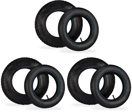 Relaxdays Ruedas de Carretilla con Cámaras de Aire, Set de 3, Neumáticos 3.50-8 para Carro, Perfil, hasta 154 kg, Negro, Caucho