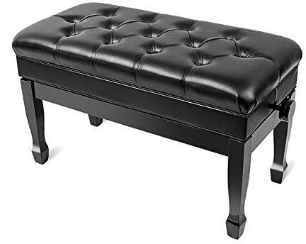 RWRAPS Klavierhocker, bequemer Duett-Klavierhocker, Doppel-Klavierbank, mit großem Staufach und luxuriös gepolstertem Kissen, 10 cm höhenverstellbar (schwarz)