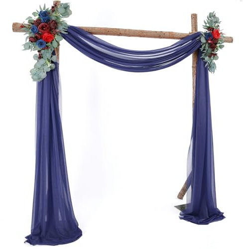 FANSU Vorhang Hochzeitsbogen, Querbehang Freihanddeko Chiffon Tüll Stoff Deko Vorhang Hochzeit Querbehang Deko Gardinen für Torbogen Zeremonie Geburtstag (2.4x32.8ft/75x1000cm,Navy blau)