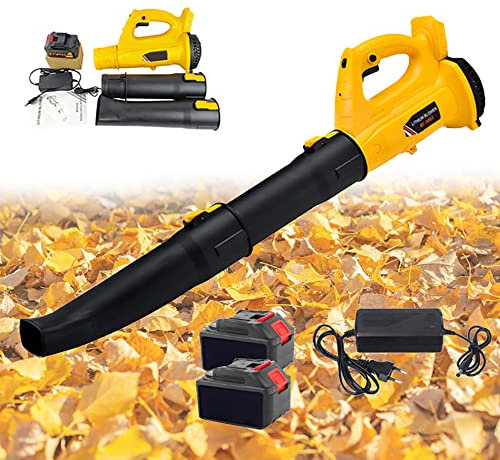 Leaf Blower Cordless, 21V 2.0Ah Lithium Battery Powered Garden Blower for Patio Cleaning, Lawn Care, Blowing Leaves, Snow & Dust, | 6-Speed Control | 2.8kg Lightweight |2 Section Tubes,2battery