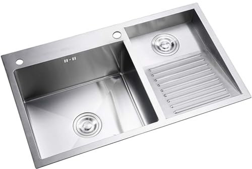 SHAIRMB Badezimmerwaschbecken Wäschebecken, Balkonhaushalt Edelstahl Wäschewaschbecken, Waschbecken mit Waschbrett, Doppelwaschbecken Wäschebecken, für Waschküche, Küche,Right Washboard,120 * 48cm