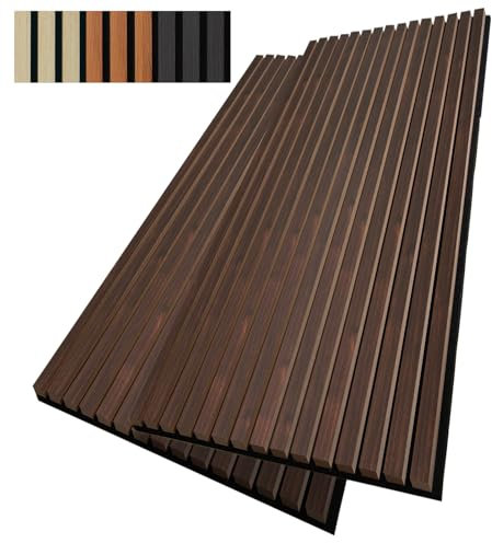 AMZDEPOT Wood Slat Wall Panel, 48'' x 24'' Wood Panels for Wall, 3D Soundproof Wall Panels, Large Acoustic Panels for Interior Ceiling and Wall Decor Noise Reduction, 2 Pack, Walnut