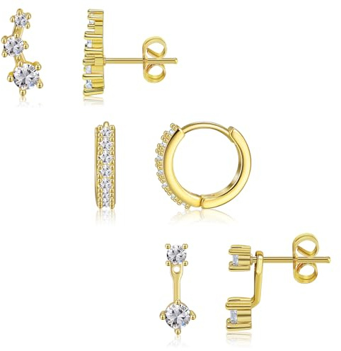 FANCH 3Paires Lot de Boucles D'oreilles Hypoallergéniques pour Piercings Multiples Boucles D'oreilles Plaqué or 14K Pour Femmes Boucles D'oreilles Cartilage pour Oreilles Sensibles Or