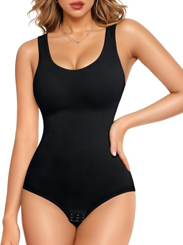 Gotoly Shapewear Damen Bauchweg Stark Formend Body Shaper Hohe Elastizität Shaping Miederbody Nahtlose Formende Bodys Taillenmieder Sculpting Bodysuit (Schwarz, M-L)