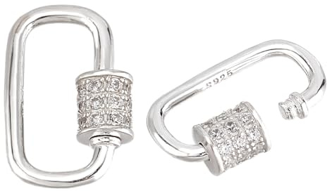 PH PandaHall 925 Sterling Silver Oval Screw Lock Charms 2pcs Carabiner Lock Clip Silver Cubic Rhinestones Screw Necklace Link Connector Snap Clip Hook Clasp for Bracelet Keychain Jewellery Making