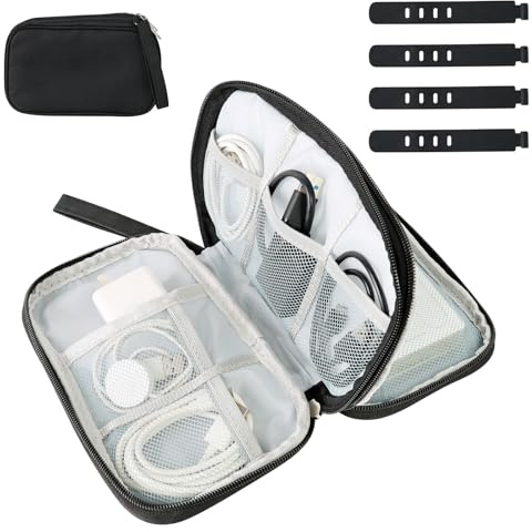 Electronics Accessories Organiser Bag Travel Cable Organiser Bag Black | 8 x 5 Inch Waterproof Double-Layer Tech Pouch Gadget Storage Bags for Cables Power Bank USB Drive Charger Earphone Hard Disk
