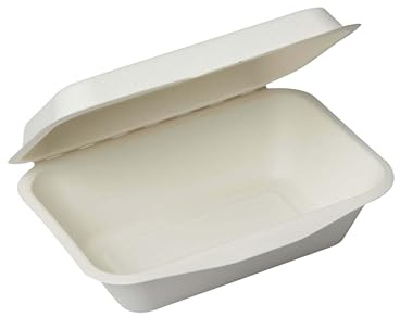 Wrap n Pac 7x5 Clamshell Bagasse Containers with Attached Lid, Pack of 200 Eco-Friendly Take Out Box (600ml), Microwave & Freezer Safe, Ideal for Restaurants, Takeaway Meals, Food Storage