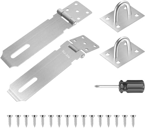 Padlock Hasp and Staple 2 Sets Shed Lock Shed Door Lock with Screwdriver Hasp Lock Latch Lock for Bedroom Garden Shed Garage Cabinet Door