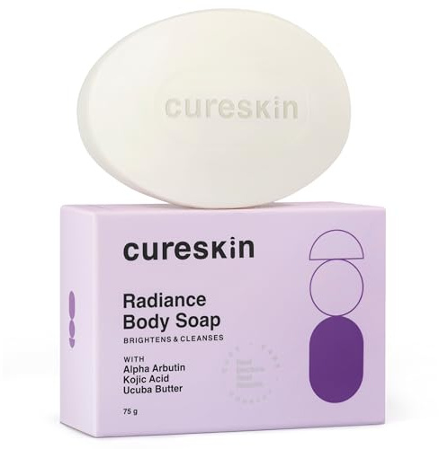 Cureskin Radiance Body Soap | For Pigmentation & Sun Damage with Alpha Arbutin, Kojic Acid and Ucuba Butter | Soap Tan Removal, 75 g (Pack of 1)