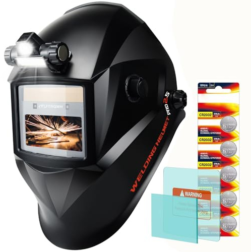 TRQWH Schweißhelm für Herren, solarbetriebene Schweißhaube mit 2 Lichtbogen-Sensoren, breiter Schatten 4/9-13, für WIG, MIG, ARC, coole Schweißmaske, Careta Para Soldar