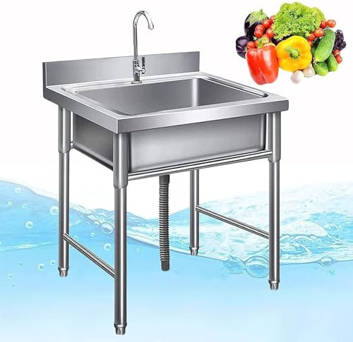DCLINAD Waschküchenspüle Gewerbliche Spülbecken Freistehende Edelstahl Spültisch Integriertes Standwaschbecken Industriespüle Für Den Außenbereich Edelstahl Waschbecken Für Küche,Restaurant,Bar