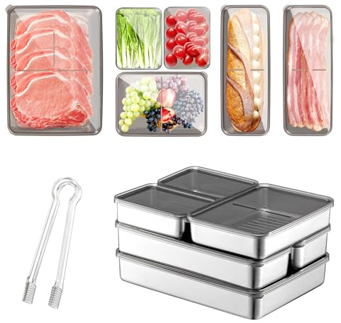 Aufschnittboxen für Kühlschrank, 6 Stück Edelstahl Kühlschrank Organizer Wurst Aufbewahrung Stapelbare Aufschnittbox mit Deckel Deli Container SpeckbehäLter KäSedose für Käse Fleisch Wurst Obst