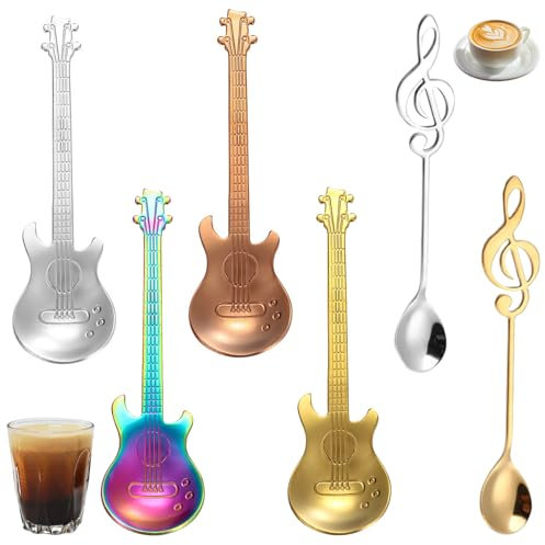 CATOR 6 Piezas Guitarra Cucharillas de Café, Coloridas Cucharillas de Cafe de La Guitarra de Acero Inoxidable, para Cucharas de Postre, Cucharas para Yogur, Cucharas para Café Expreso