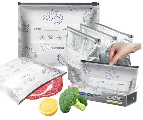 Sacchetti richiudibili, 10 pezzi di pellicola di alluminio per carne congelata, borsa frigo con design a fondo, sacchetti per congelatore, borsa da cucina per verdure, latte, snack, carne