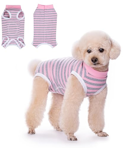 TQFlow Body Post Operatorio per Cani, Body Chirurgico Addominale Ferite Protettore per Femmina Maschio, Cani Cone E-collar Alternativa, Tuta Leccare per Piccolo, Medio Cucciolo (Rosa-grigio, XS)