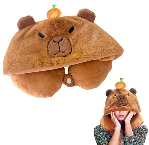 OptiPlay Capybara Nackenhörnchen, 30x30 cm Capybara Nackenkissen Reise, Cartoon Nackenkissen, Erwachsene Reisekissen, U Nackenstützkissen, für Flugzeug oder Zug, Geschenke(Karamellfarbe)