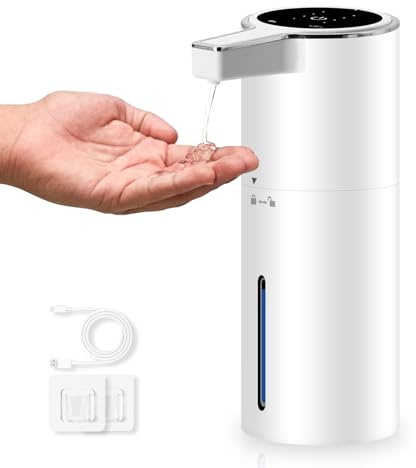 HMJIA Dispenser Sapone Automatico con Sensore IPX5 Impermeabile USB-C Ricaricabile 400ml Dispenser Sapone per Cucina e Bagno con Accessori per il Montaggio a Parete (Bianco Gel)