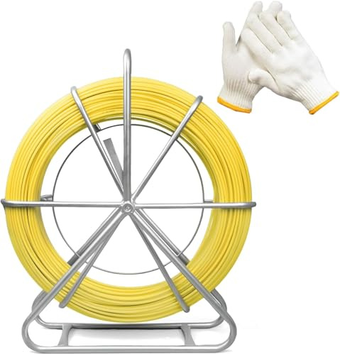 WUDLEP Fiberglass Duct Rodder 1/4 492FT, with Steel Stand and Brake, Fiberglass Electric Cable Installation Tool, Electrician Pipeline Cable Running Threader Fish Tape Puller