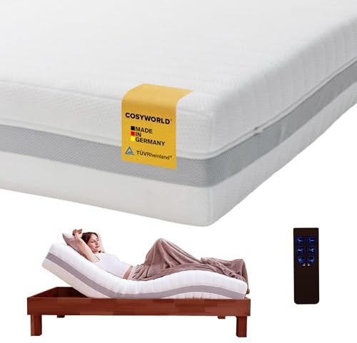 COSYWORLD COSYMA Wave elektrisch verstellbare Matratze, 90x200cm / 100x200cm, 7-Zonen Kaltschaummatratze, Zwei Härtegrade Soft/Medium, Abnehmbarer Bezug, ergonomisch, atmungsaktiv, druckentlastend