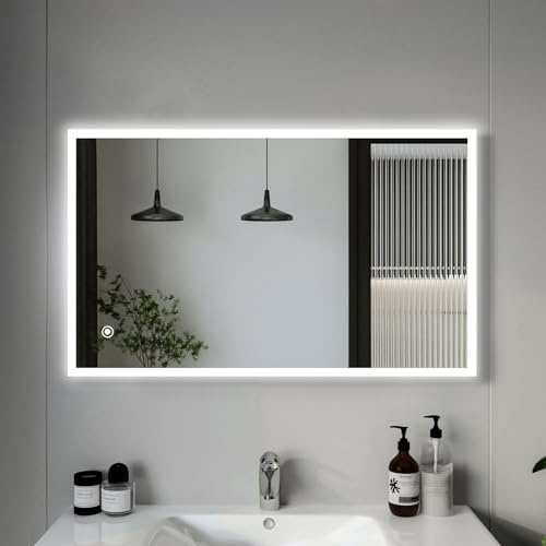 AllRight Badspiegel mit Beleuchtung 100x60cm | 3500K-6500K Dimmbarer LED Spiegel mit 3 Lichtfarben | IP54 Wassergeschützt | Touch-Steuerung | Wandspiegel für Badezimmer | Horizontale/Vertikale Montage