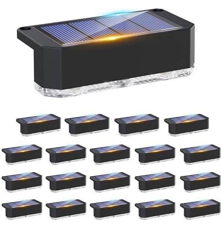 Peasur 20 Pack Solar Fence Lights Outdoor Garden, Solar Powered Step Light, Waterproof LED Deck Lights for Stairs Railing Yard Outside (Warm White)