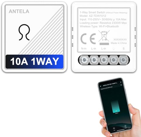 ANTELA Interrupteur Relais Connecté WiFi Bluetooth 10A 1Canal, 2PCs