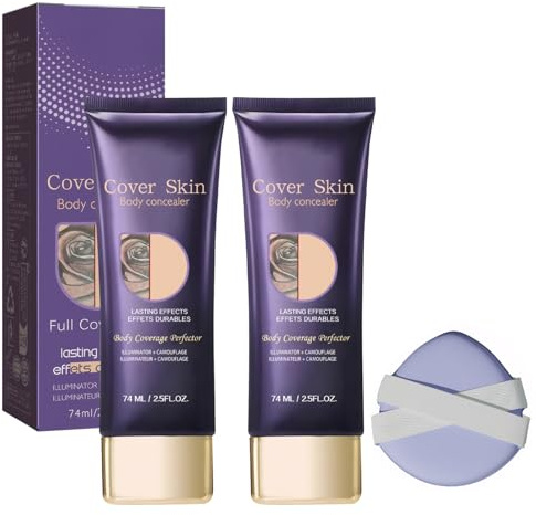 2 Stück Suprem Creme Body Perfector, Body Coverage Perfector, Körper Make Up Wasserfest mit Doppelbandage Luftkissen Puderquaste, Wasserfestes,Lang Anhaltendes Körper-Make-Up,Deckt Sonnenschäden
