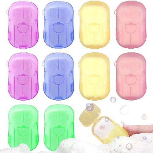 Ssguopte 10 Boxes Paper Soap, Disposable Scented Soap Sheets, Portable Mini Sheets for Hand Washing, Slide Foaming Paper for Travel Camping Hiking