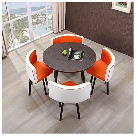 Büro-Konferenztisch-Set – kleiner runder Empfangstisch mit 4 Stühlen für Geschäftstreffen und Verhandlungen – stilvolle blaue und orange Farben – perfekt für Büro- und Kaffeereiche