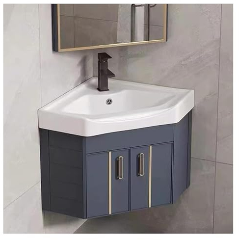 DMBBSAPBSH Eckwaschbecken mit Unterschrank, Badezimmer-Waschtisch, Eck-Wandwaschbecken mit Stauraum(Blue,56cm/22in)
