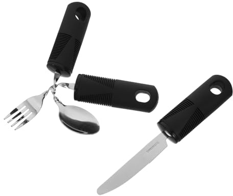 Veemoon 3 piezas Cubiertos Adaptativos Antivibración Inoxidable para Personas Mayores Set de Utensilios Flexibles y Ajustables Tenedor Cuchara y Cuchillo para Comidas Cómodas